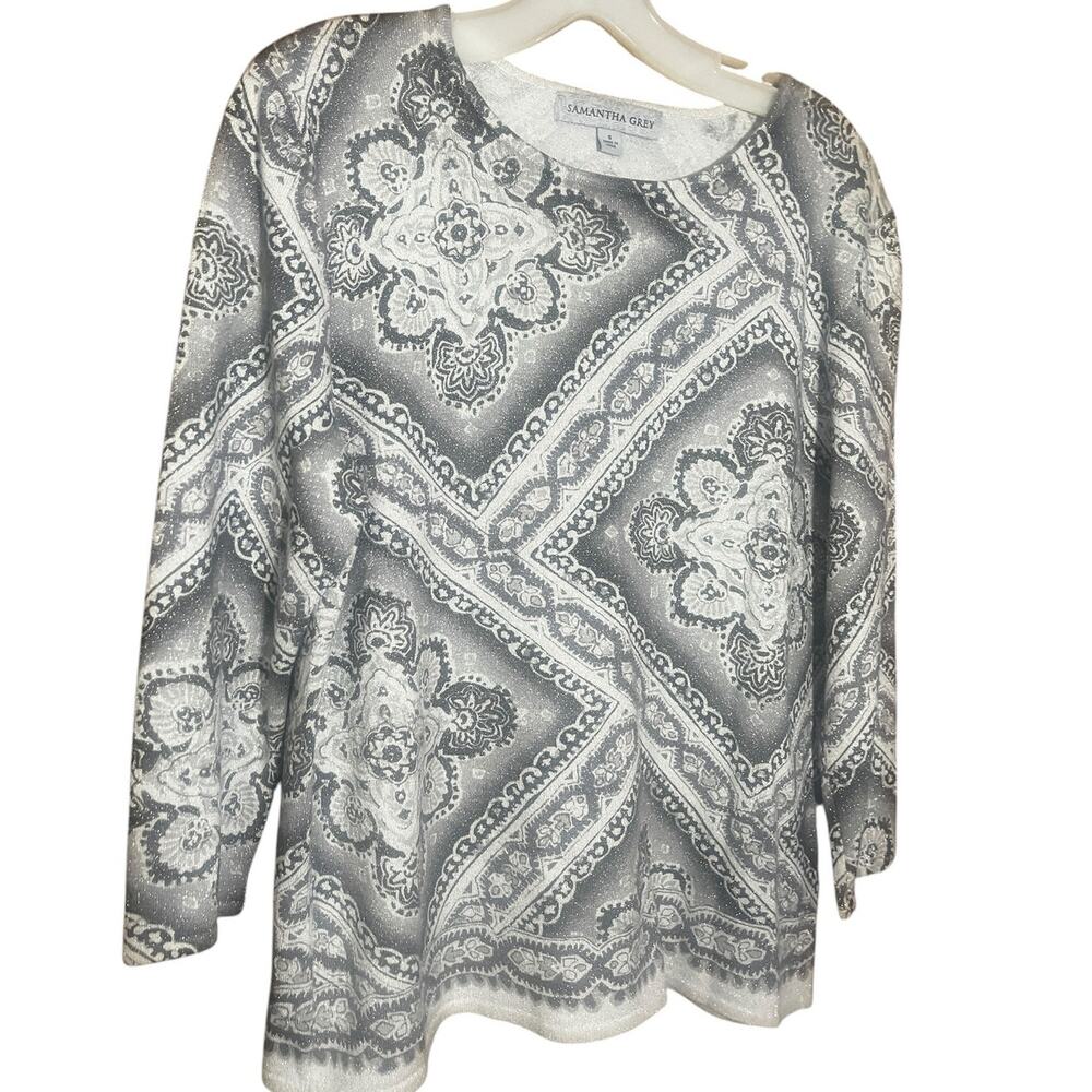 Samantha Grey Metallic Black White & Gray Silver Lurex Size Small